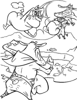 A coloring page of cow and chicken
